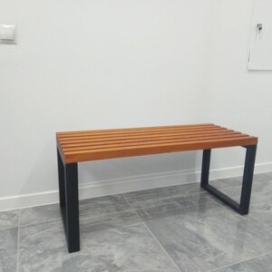 Wooden plank bench with black metal legs,modern handmade bench,industrial wooden seats,small hallway bench,minimalist furniture,