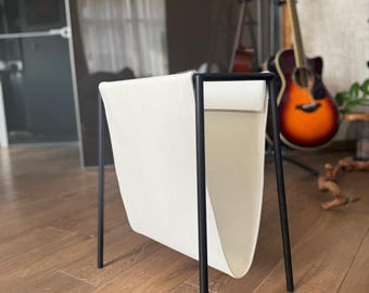 Modern Vinyl Record and Magazine Holder - Metal Frame, Faux Leather, Minimalist Storage