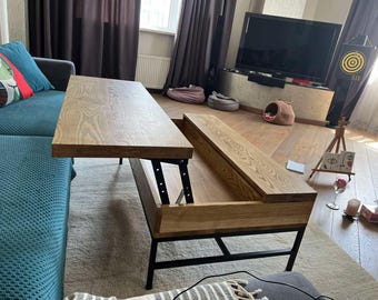 Mesa transformadora 2 en 1 escritorio/cafetera fabricada en madera maciza natural