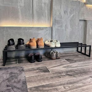 ローシューズラック 1段、靴収納、玄関フロアシューズラック、クローゼットシューズオーガナイザー、スカンジナビアシューズラック、細型プラントスタンド