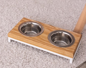 Wood and Metal Low Bowl Stand for Pets, Cat Modern Bowl Feeder