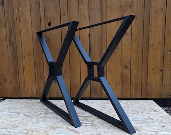 2 piezas de patas de acero para mesa de comedor en forma de X, fabricadas para vigas de madera.