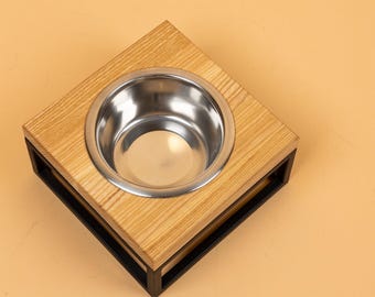 Comedero para perros de madera y metal, comedero para gatos y estación de alimentación para cachorros.
