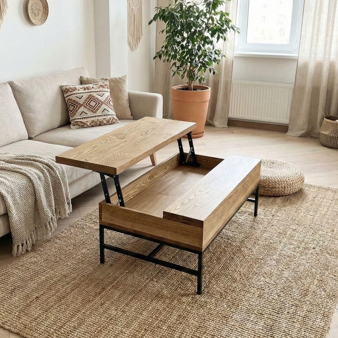 Wood Table Transformer With Lifting Top and Storage, Smart Desk - Etsy