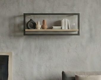 Industrial Metal Wood Wall Shelf, Iron Pipe Farmhouse Kitchen Bar Bookshelf
