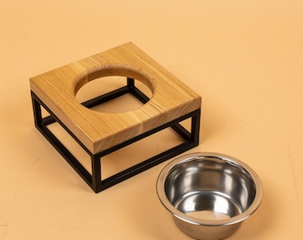 Wood and Metal Cat Bowl Feeding Station