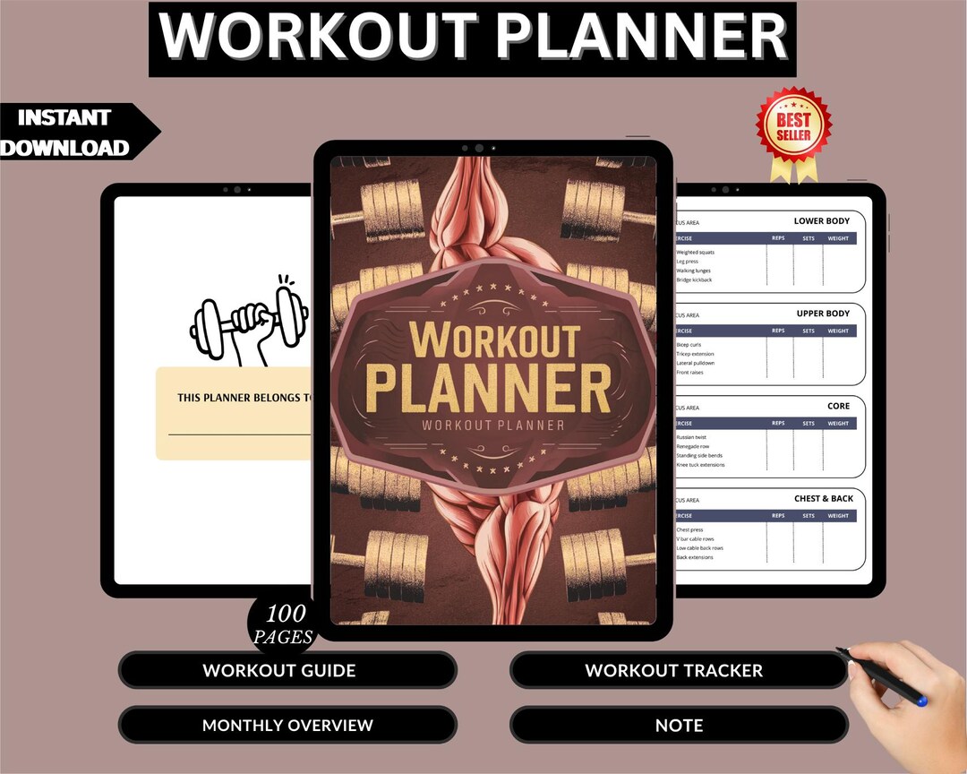 Workout Planner Printable | Undated Fitness Tracker, Meal Log ...