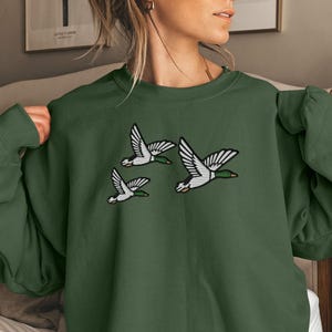 Embroidered Duck Sweatshirt, Cottagecore Bird Crewneck, Vintage Wildlife Embroidery Top, Cozy Fall Outfit Gift, Nature Animal Lover Gift