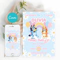 Blue Dog TWO-EY 2nd Birthday Invitation, Blue Dog Ballon Rainbow Daisy Blue Girl Party, Blue Dog Girl 2nd Birthday Invitation product logo