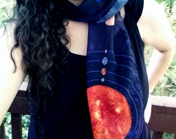 MiniVerse Scarf, Blue, 1 Dot = 10 Million Miles, Measuring, Proportional Distances, Solar System, Planets, Planet Scarf, by Chain of Being