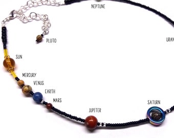 MiniVerse Solar System Necklace, Gemstone Planets, 'We Love Pluto', with Charm