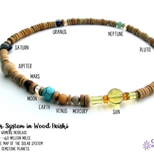 Collar del Sistema Solar, Cuentas Planetarias de Piedras Preciosas Naturales, Heishi de Madera Clara, Distancias Proporcionales Auténticas, Collar para Hombre, de Chain of Being