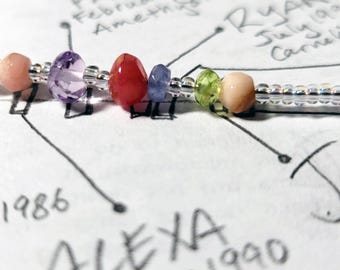 Birthstone Timeline Bracelet, Clear Beads, 1 Bead =1 Year, Family, Ancestry Chart, Mother&#39;s Day, Grandmothers Day, Customized,Chain of Being