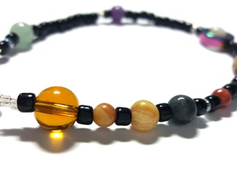 Jumbo Miniverse, Gemstone Planet Bracelet, Solar System Jewelry, Science Gift