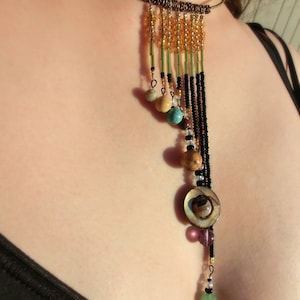 Solar System Necklace Cascade Proportional Distances in Glass and Stone Statement Necklace Beadwork image 2