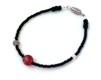 Moons of Mars Bracelet, Jasper, Moonstone, Glass, Planet Bracelet