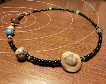 Solar System Necklace, Jumbo MiniVerse, Planet Necklace, Natural Gemstones, Mens Necklace, Accurate Proportional Distances,by Chain of Being