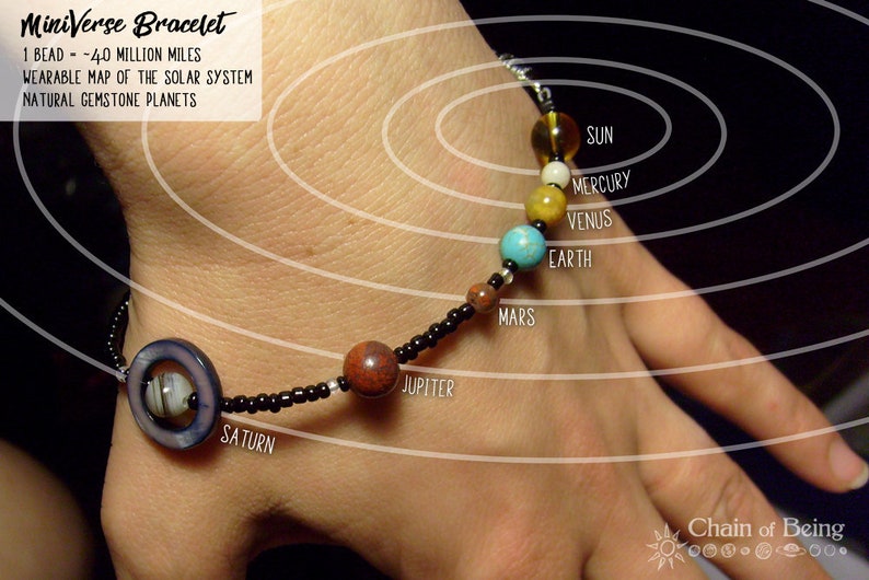 MiniVerse Bracelet, We Love Pluto Edition, Solar System Bracelet, Gemstone Planet, Science Jewelry, Distances of Space, by Chain of Being image 5