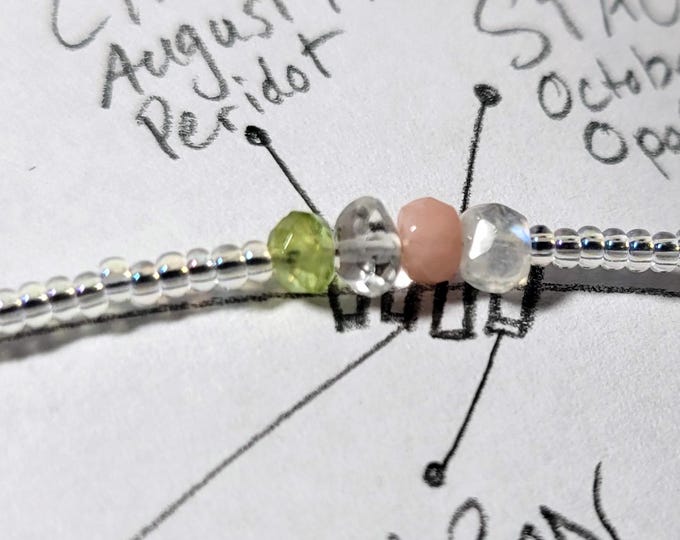 Timeline Necklace, 1 Bead=1 Year, Clear Beads, Family, Birthstone, Mother's Day, Grandmothers Necklace, Customizable, Gems, Natural Gemstone