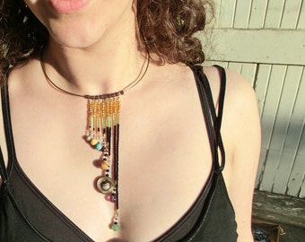 Solar System Necklace - Cascade - Proportional Distances in Glass and Stone - Statement Necklace - Beadwork