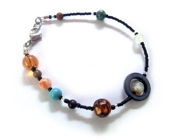 MiniVerse 2004 - Solar System Bracelet with Pluto - Proportional Distances - Gemstone Planets - by Chain of Being