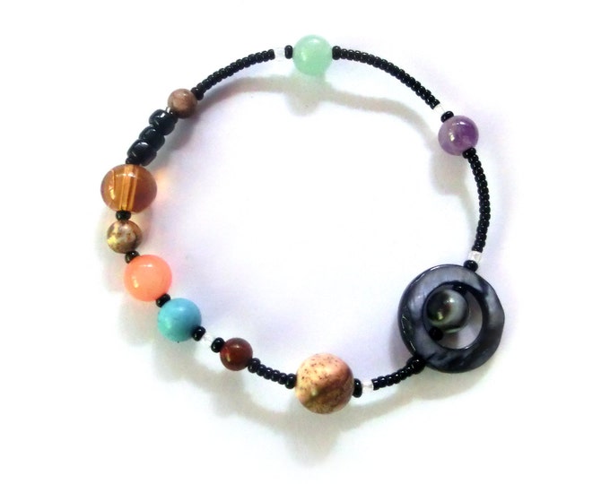 MiniVerse 2004 - Elastic Solar System Bracelet with Pluto - Proportional Distances - Gemstone Planets - by Chain of Being