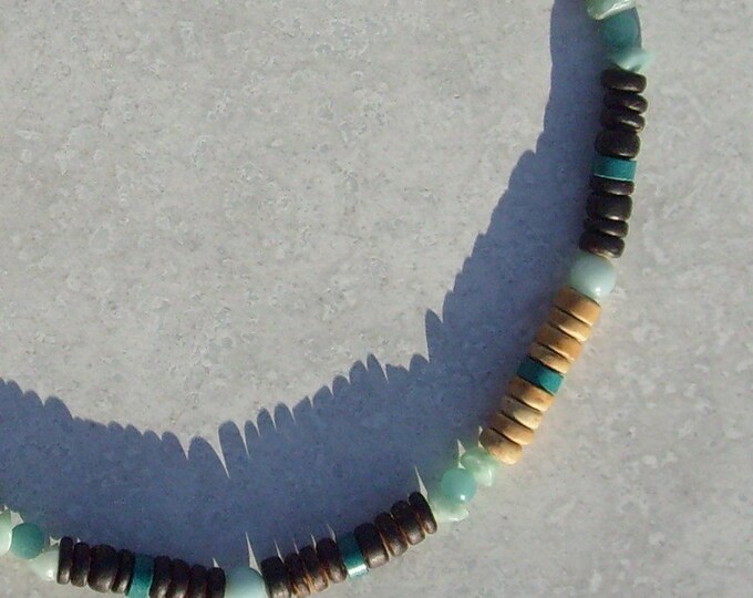 Mariner Necklace - Amazonite, Turquoise, Coconut and Wood - Mens Necklace