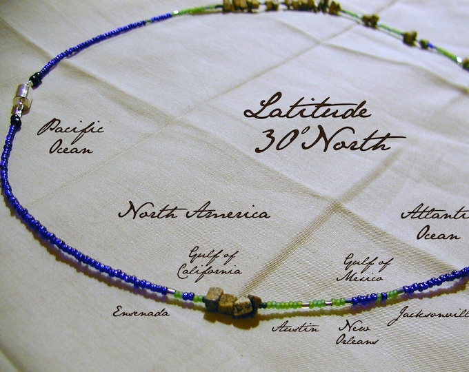 Latitude 30 North Necklace - Distance Measured in Beads - Statement Necklace - Latitude Necklace - Beaded World Map - Personalized