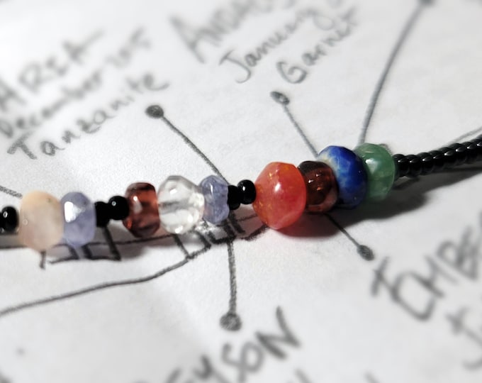 Birthstone Timeline Necklace, Black Beads, 1 Bead = 1 Year, Custom Birthstone Necklace, Family, BFFs, Birthstones, Grandmother, Mother's Day