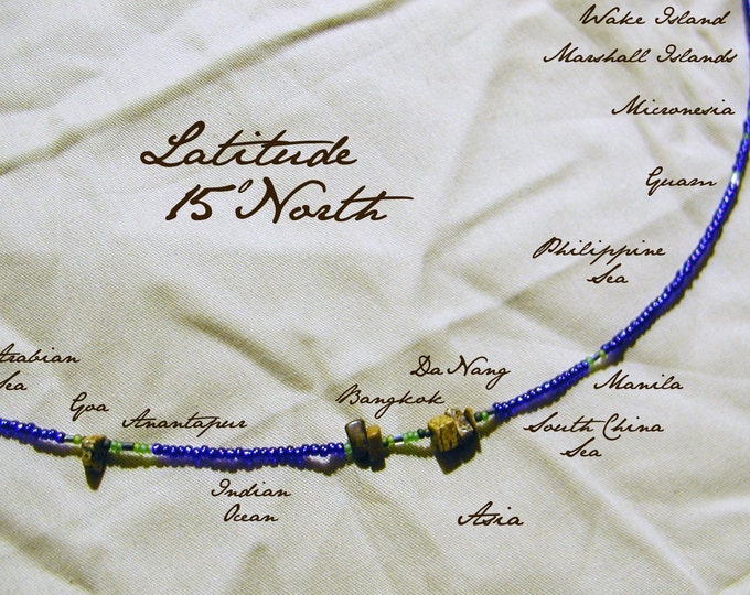 Latitude 15 North Necklace - Distance measured in Beads - Personalized - World Map in Beads - Statement Necklace - Beadwork