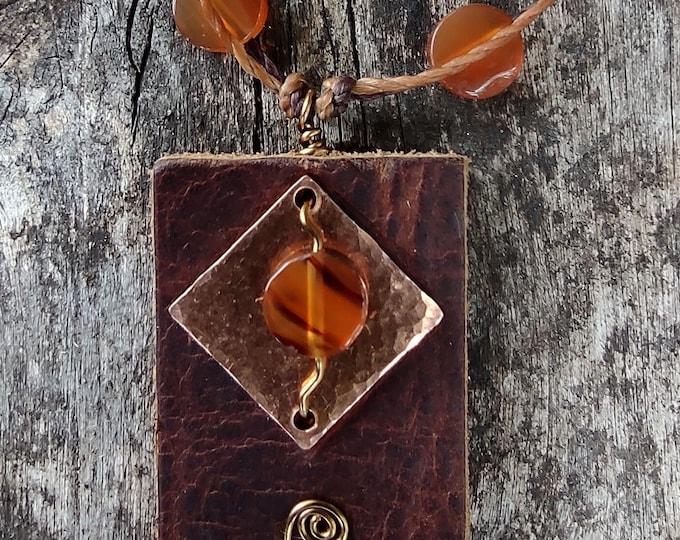 carnelian and leather necklace, boho