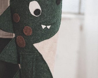 School cone with cute fabric dinosaur design and pillow function