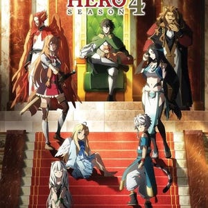 May include: The Rising of the Shield Hero Season 4 DVD cover. The image shows anime characters on a red carpeted staircase. The title is in red and gold, with the text "12 Episodes" at the bottom.