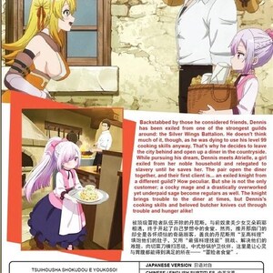 May include: Anime DVD cover for "Tsuihousha Shokudou e Youkoso!" A man carries a sack, a girl holds a tray of food, and a woman looks on. Text includes the title and Japanese/English subtitles. The disc is 16:9.