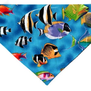 TROPICAL FISH Dog Bandana, Reversible Bandana with Pocket, Angel Fish Ocean Dog Scarf, Aquarium Dog Bandana, Gift for Beach Dog, SALE!