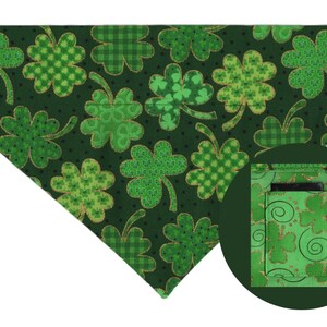 SHAMROCKS Dog Bandana, St. Patrick&#39;s Day Dog Bandana, Reversible Bandana with Pocket,  Shamrocks Scarf with Gold Accents, Gift for Lucky Dog