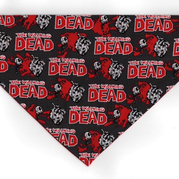 WALKING DEAD Dog Bandana, Scary Dog Scarf, Reversible Dog Bandana with Plastic Bag Pocket, Zombie Dog Bandana, Halloween Costume, SALE!