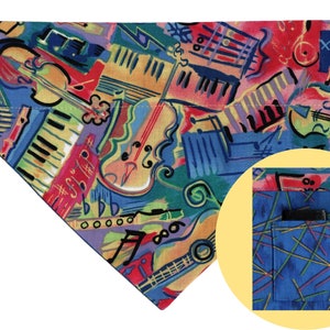 JAZZ MUSIC Dog Bandana, Reversible Dog Bandana with Pocket, Poop Bag Pocket, Musical Instruments  Guitar Dog Scarf, Gift for Musician&#39;s Dog