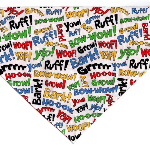 BARK! WOOF! Ruff! Dog Bandanna with a Pocket by K9 Just in Case - Reversible! / Dog Talk Bandana / Dog Speak / Bow-Wow Bandana /  SALE!