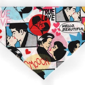 VALENTINE COMIC Dog Bandana, Dog Bandana with Pocket, Reversible Bandana, True Love Dog Bandana, Dog Valentine, Valentine Gift for Dog