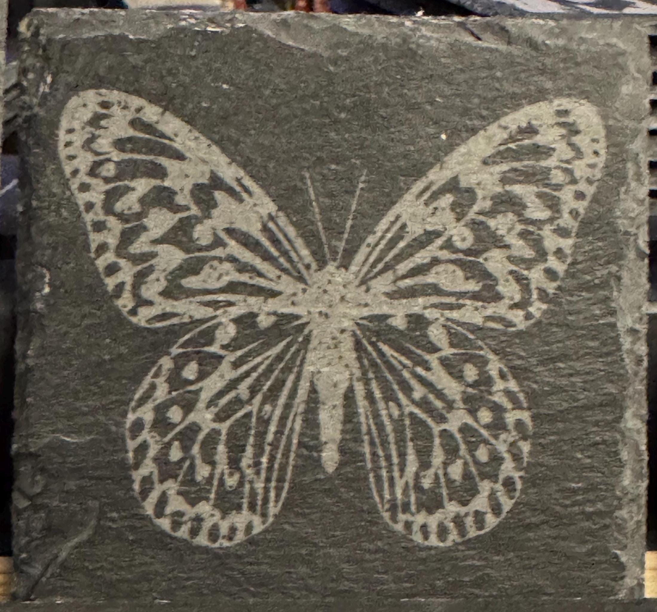 Laser Engraved Butterfly Slate Coasters - Nature-Inspired Drink Coasters, Rustic Home Decor, Unique Gift for Nature Lovers