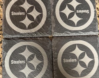 Pittsburgh Steelers Slate Coasters Set – Handmade Stone Drink Coasters, Football Fan Gift, Man Cave Decor