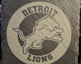 Detroit Lions Slate Coasters – Set of 4 | Laser Engraved NFL Drink Coasters | Sports Fan Gift, Man Cave Decor, Lions Home Accessories