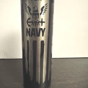 U.S. Navy Veteran Tumbler – 20oz Enamel Coated Laser Engraved Cup with Lid & Straw