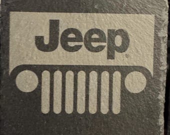 Jeep Wrangler Slate Coasters – Set of 4 Laser Engraved 4&quot;x4&quot; Stone Coasters – Off-Road 4x4 Gift – Rustic Jeep Home Decor