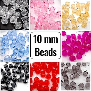 Acrylic Cube Beads 10mm – Faceted Square Beads, 1.5mm Hole, Plastic Beads for Jewelry Making, DIY Crafts, Bulk 250g