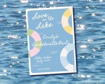 Plantilla de invitación e itinerario de despedida de soltera "Amor en el lago" / Archivo Canva editable