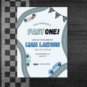 Fast One Birthday Invitation – Editable 1st Birthday Race Car Invite | Boy First Birthday | Instant Download | Digital Template