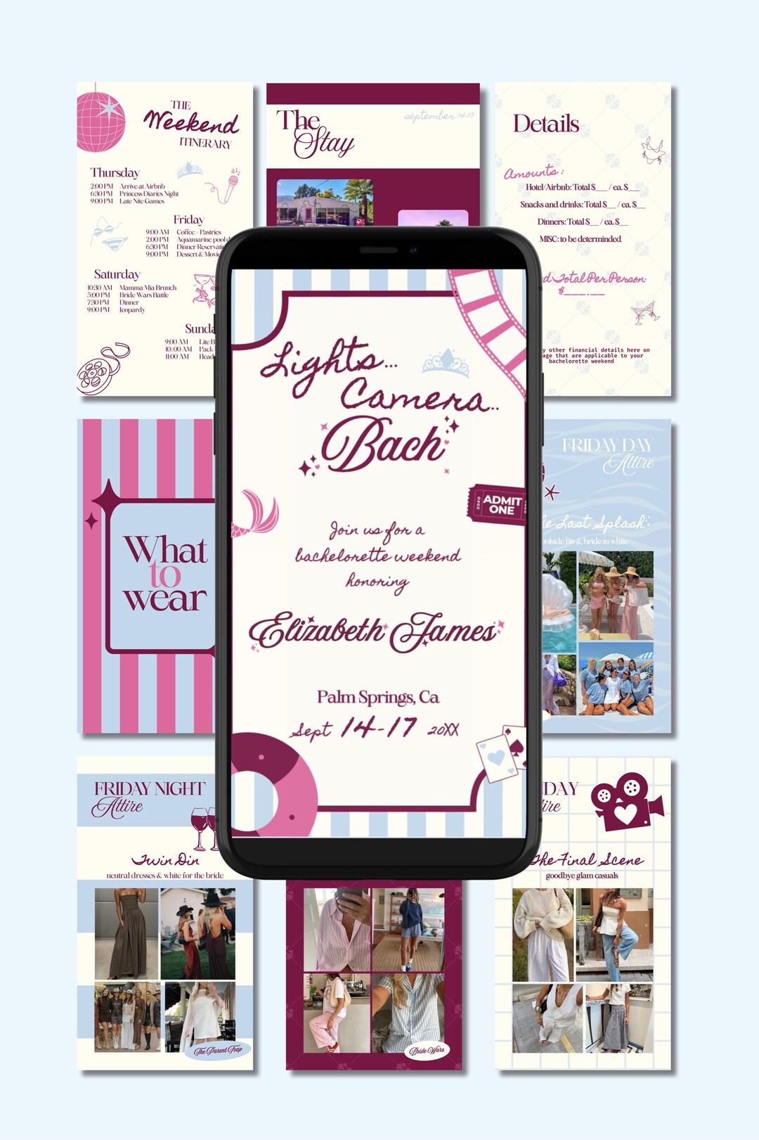 Rom-com Bachelorette Invitation Editable Mobile Invite & Itinerary ...