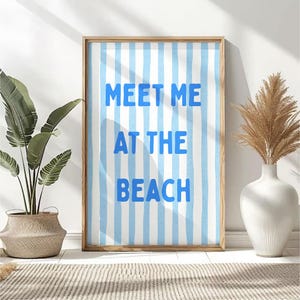 Meet At The Beach Quote Wall Art | Vintage/Retro Poster | Coastal Quote Print | Ocean Inspired Typography Print